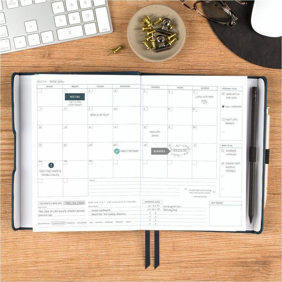 Agenda semainier/mensuel non daté AT-A-GLANCE® Foundation 8-1/2" x 6-3/4" bleu