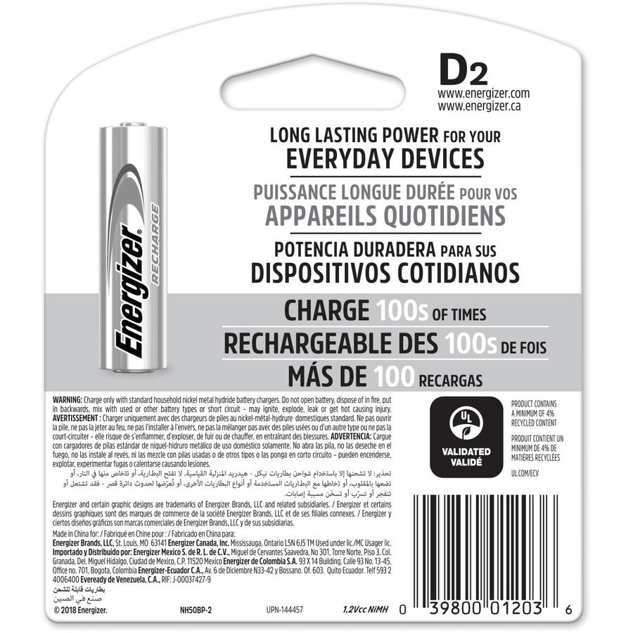 Energizer Recharge Universal Rechargeable D Batteries