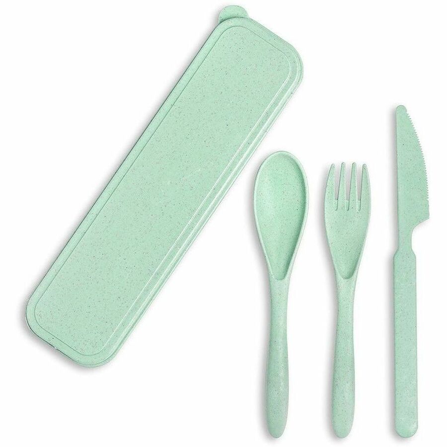 EXECO Biodegradable Wheat Straw Cutlery Set - 3-Piece, Green