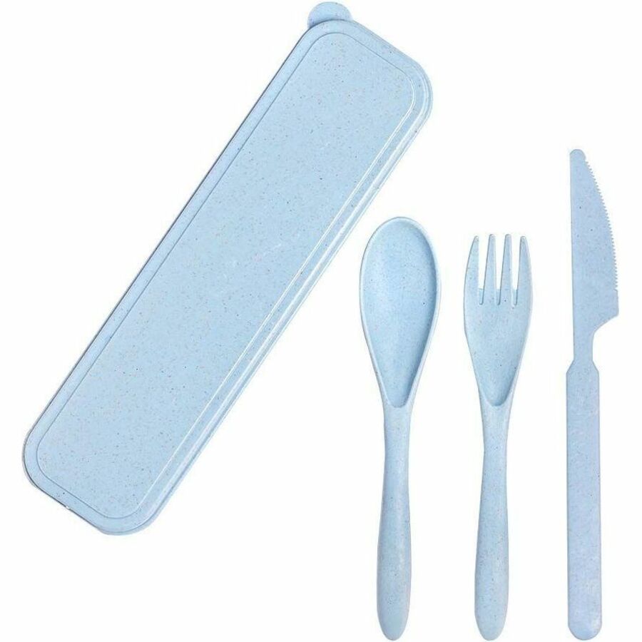 EXECO Biodegradable Wheat Straw Cutlery Set - 3-Piece, Blue