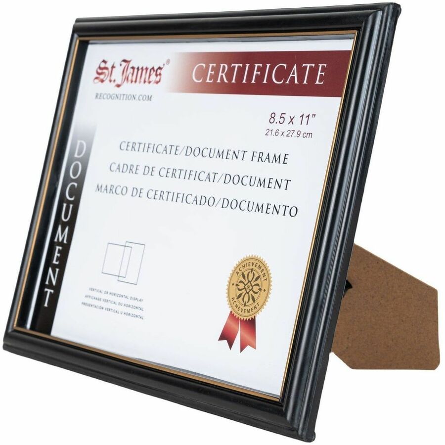 St. James® Certificate/Document/Diploma Frame, 8.5x11" , Black with Gold Trim