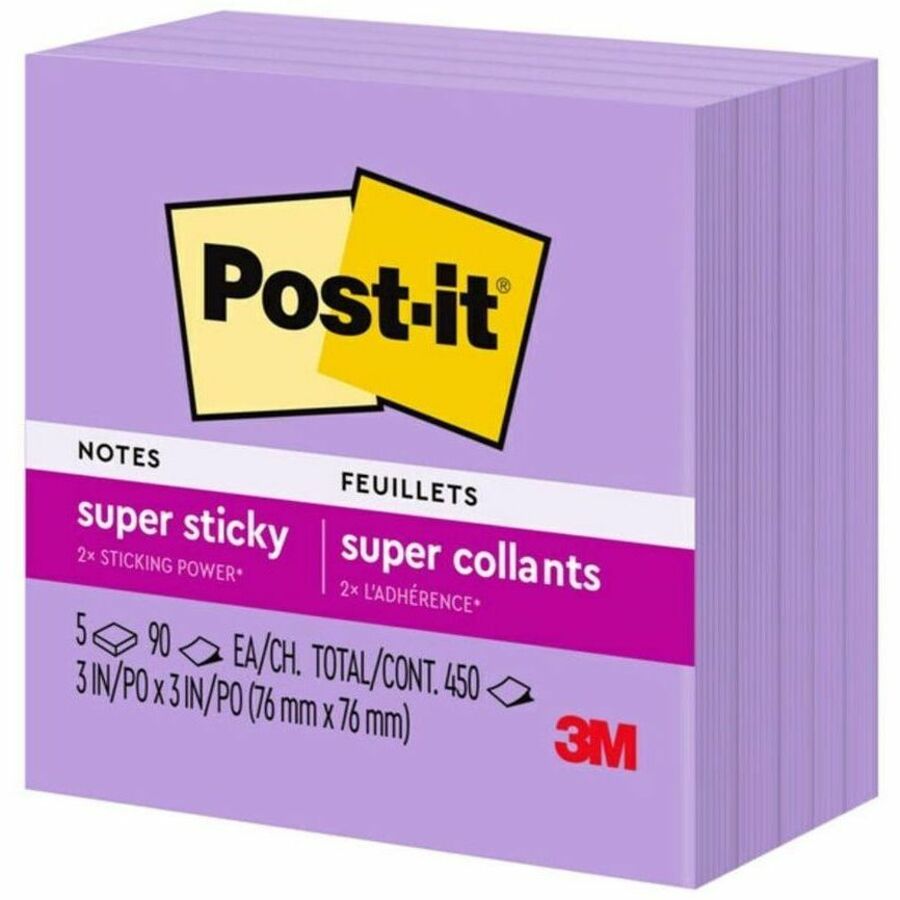 Post-it® Super Sticky Notes 654-5SSCG, 3 in x 3 in (76 mm x 76 mm), Mulberry
