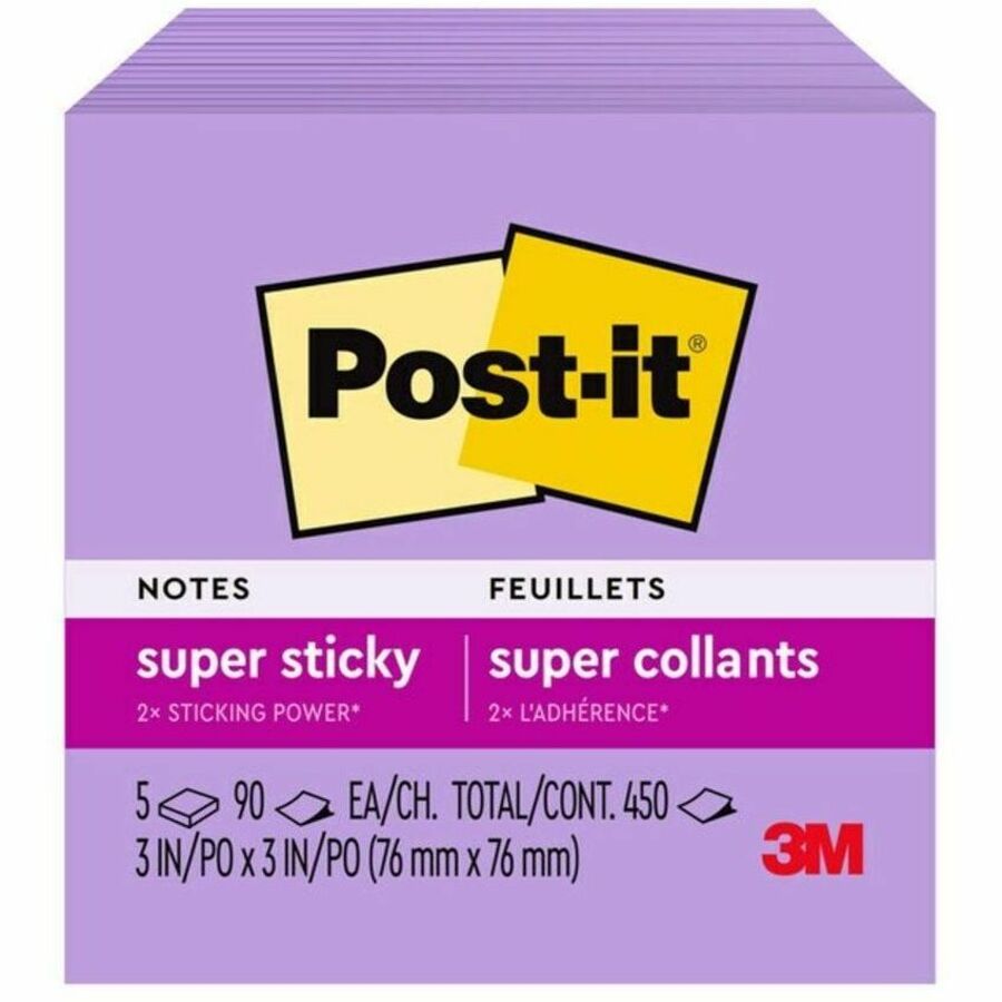 Post-it® Super Sticky Notes 654-5SSCG, 3 in x 3 in (76 mm x 76 mm), Mulberry