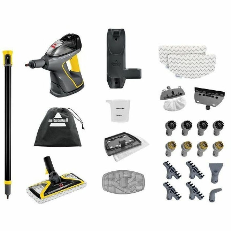 BISSELL PowerSteamer Heavy Duty Balai Vapeur et Nettoyeur à Main 3-en-1 Gris et Jaune