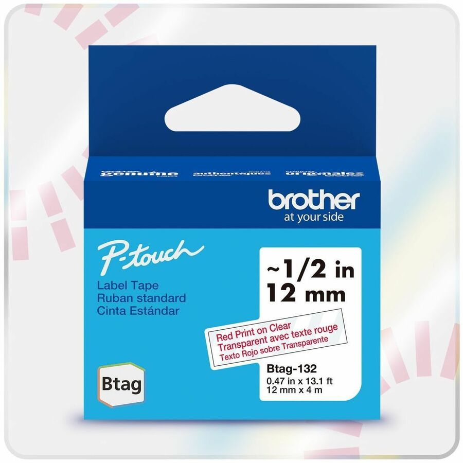 Brother P-touch BTAG-132 Red on Clear Label Tape