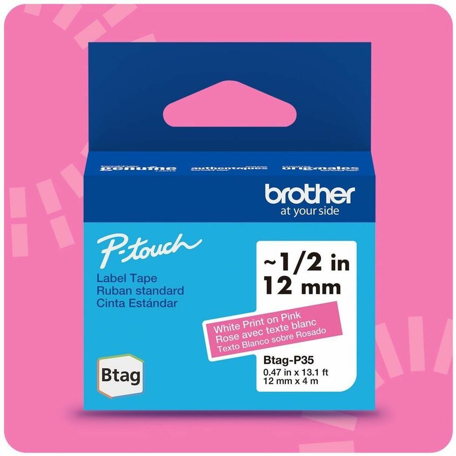Brother P-touch BTAG-P35 White on Pink Label Tape