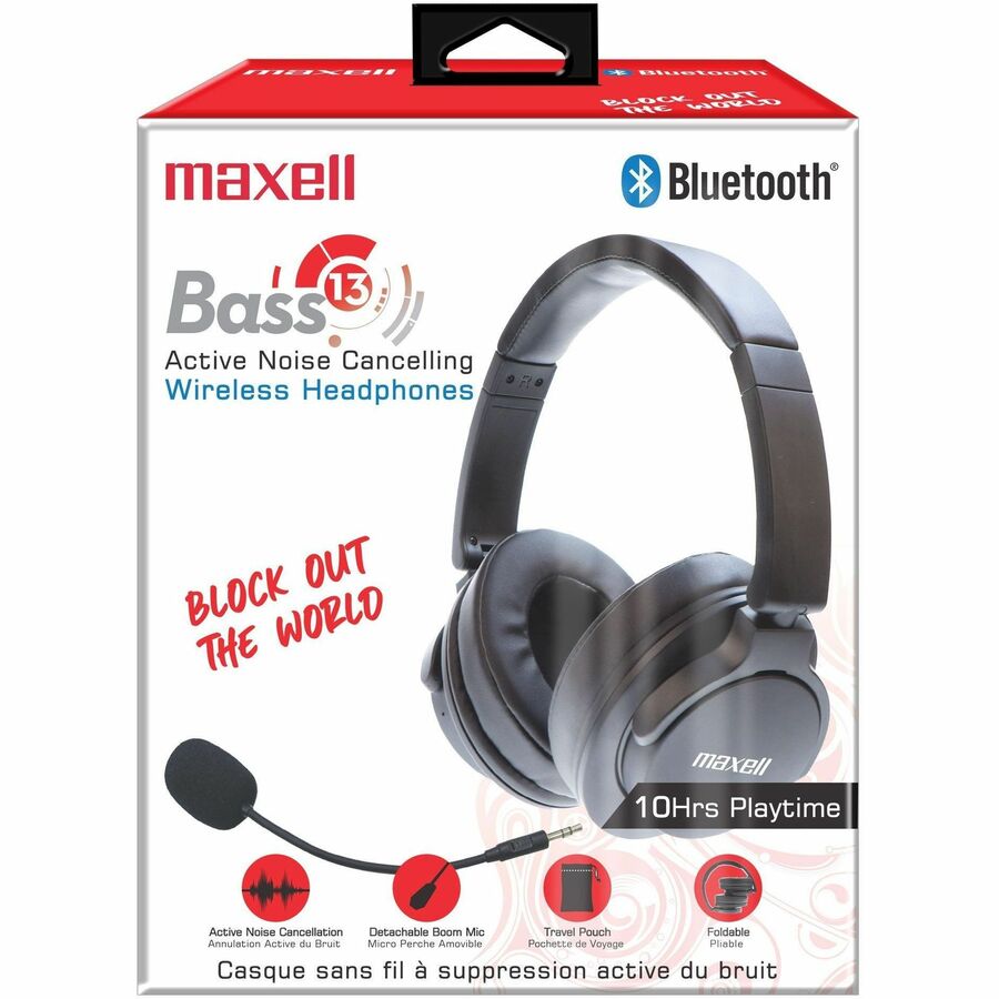 Maxell Bass 13 Wireless Bluetooth Headphones — Active Noise Cancelling, Black