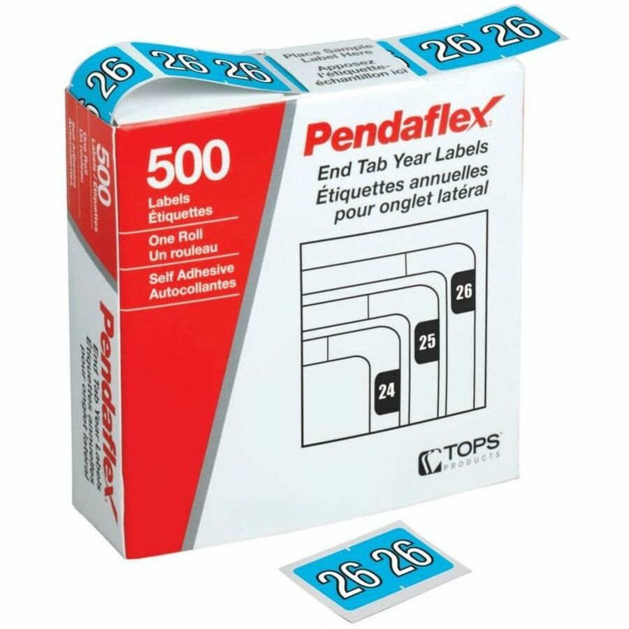 Étiquettes auto-adhésives à onglet latéral Pendaflex 2026 - Bleu clair, 500/rouleau