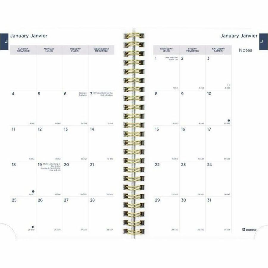 Agenda Blueline 2026 hebdomadaire/mensuel de 12 mois - Janvier à décembre - 8" x 5" - Modèles assortis minimalistes - Bilingue