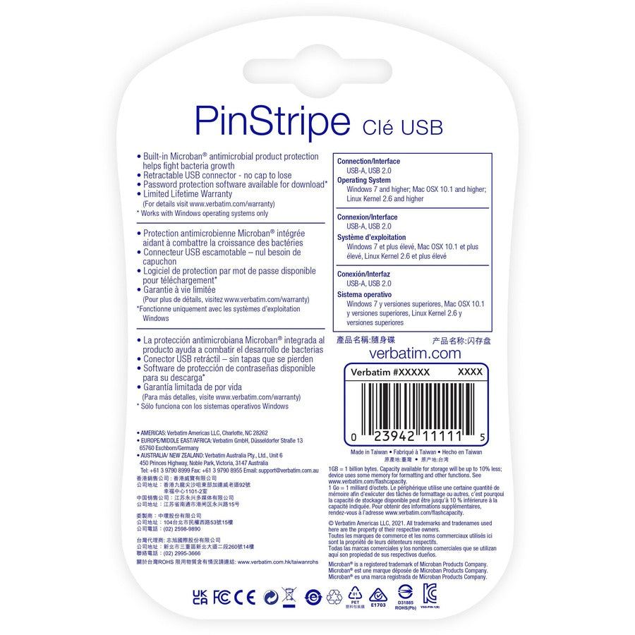Microban 128GB PinStripe USB Drive