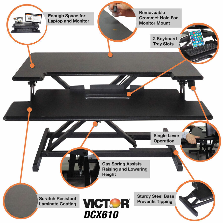 Victor High Rise Height Adjustable Compact Standing Desk with Keyboard Tray