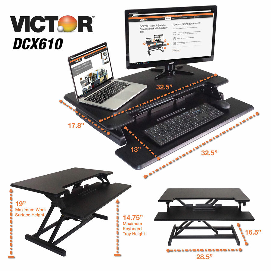 Victor High Rise Height Adjustable Compact Standing Desk with Keyboard Tray