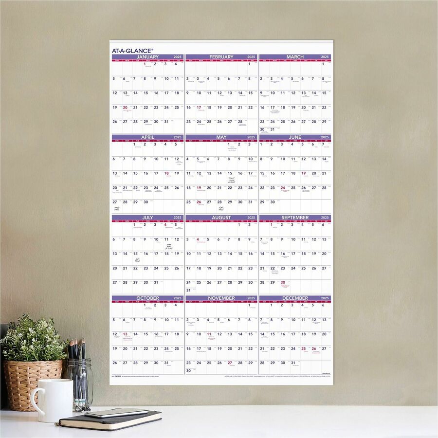 At-A-Glance Recycled Yearly Wall Calendar 24" x 36" English PM1228