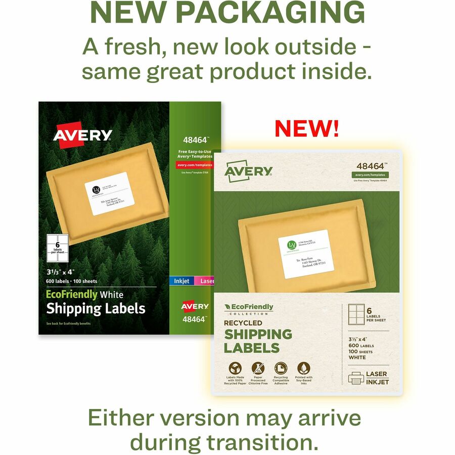 Avery Eco-Friendly Shipping Labels for for Laser and Inkjet Printers, 3?" x 4"