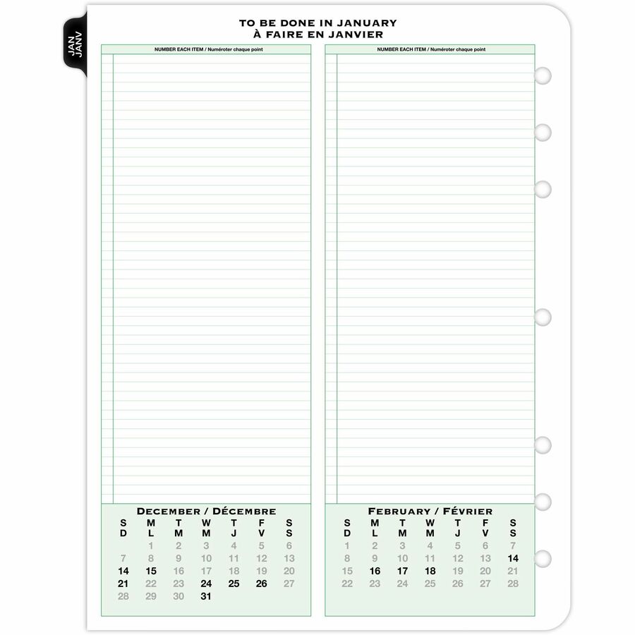 Recharge de planificateur 2 pages par jour DayTimer, format Folio, 11 po x 8-1/2 po, bilingue