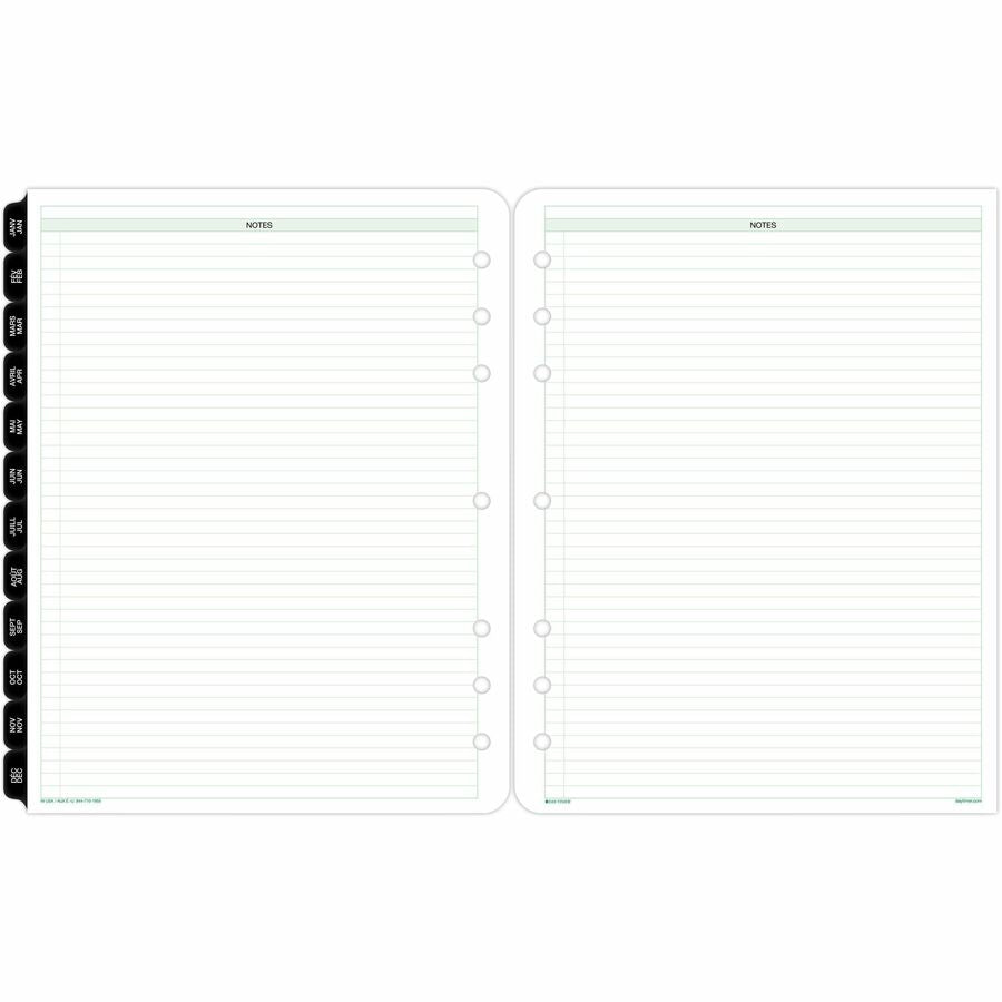 Recharge de planificateur 2 pages par jour DayTimer, format Folio, 11 po x 8-1/2 po, bilingue