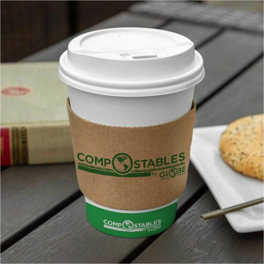 Globe Single Wall Compostable Paper Cups — 8 oz, White, 50/Pack