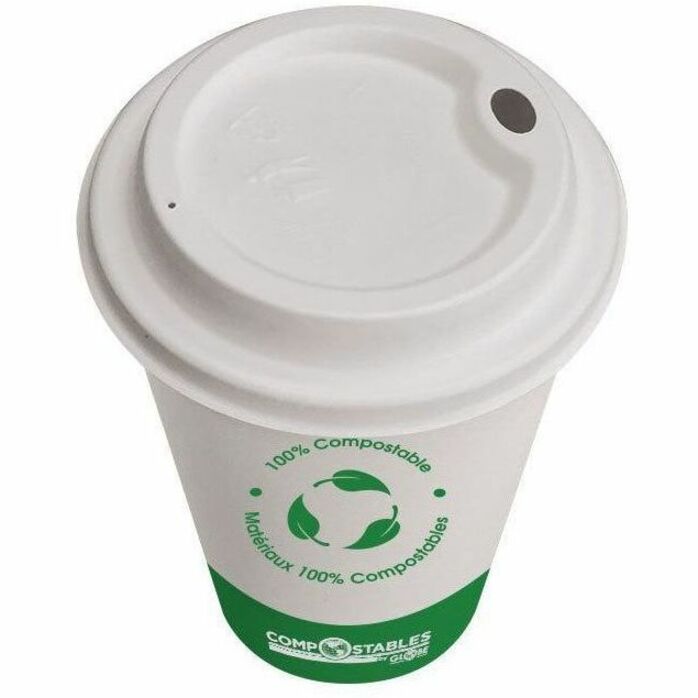 Globe Single Wall Compostable Paper Cups — 8 oz, White, 50/Pack