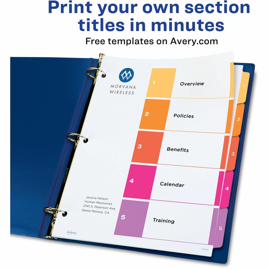 Avery® Ready Index® Table of Content Dividersfor Laser and Inkjet Printers, 5 tabs, 1 set