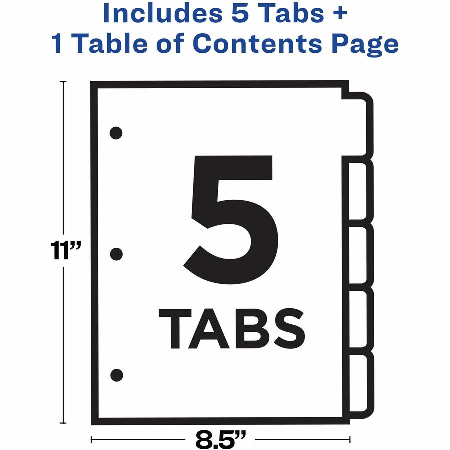 Avery® Ready Index® Table of Content Dividersfor Laser and Inkjet Printers, 5 tabs, 1 set