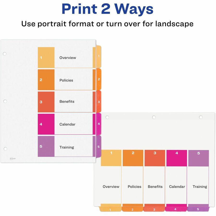 Avery® Ready Index® Table of Content Dividersfor Laser and Inkjet Printers, 5 tabs, 1 set