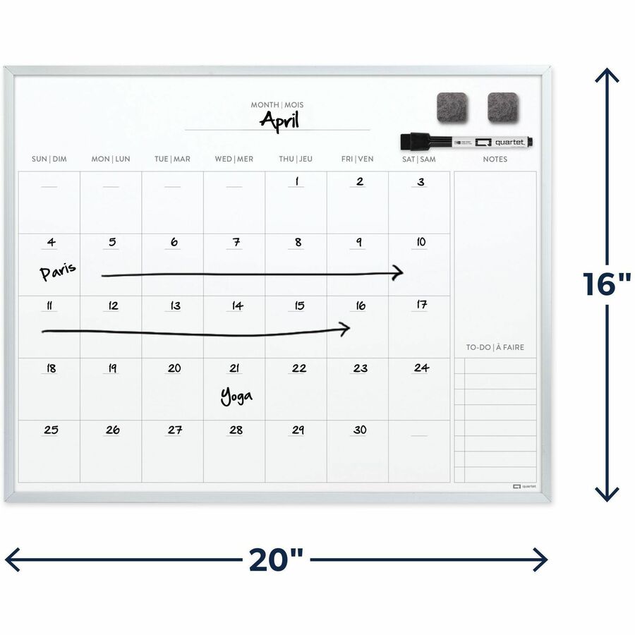 Quartet Dry Erase Calendar Board – 20" x 16" Aluminum Frame