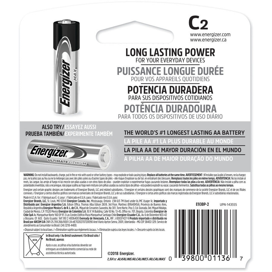Energizer MAX Alkaline C Batteries, 2 Pack