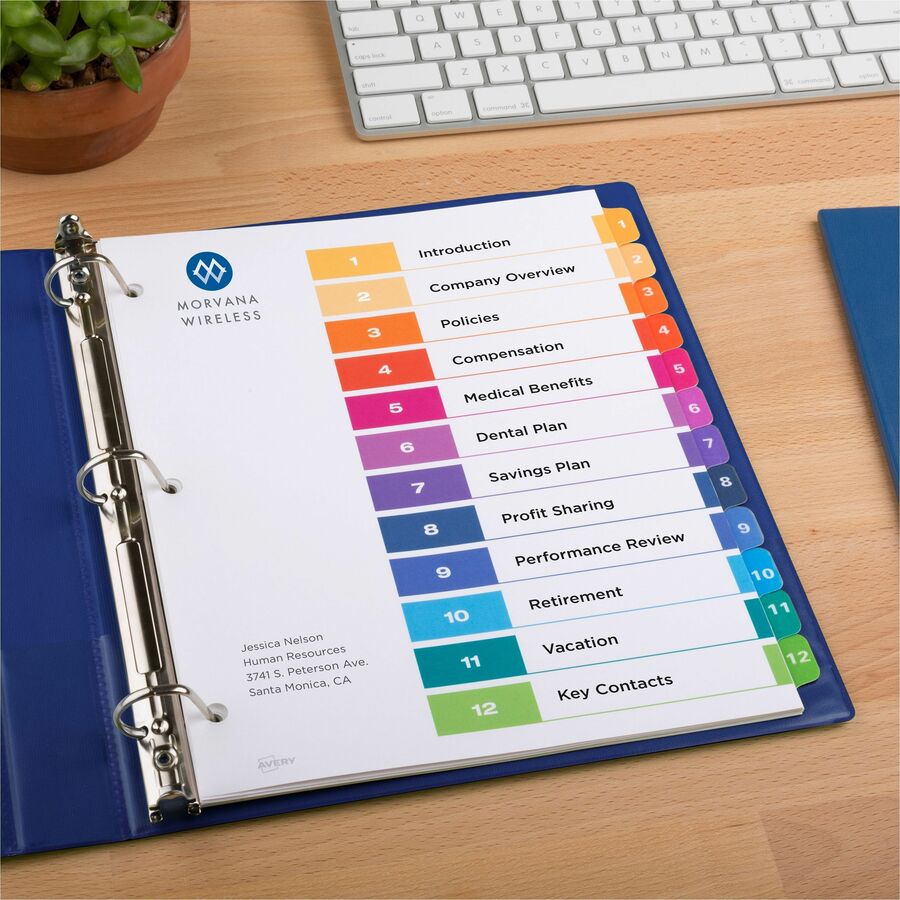 Avery® Ready Index® Table of Content Dividers for Laser and Inkjet Printers, 12 tabs, 6 sets