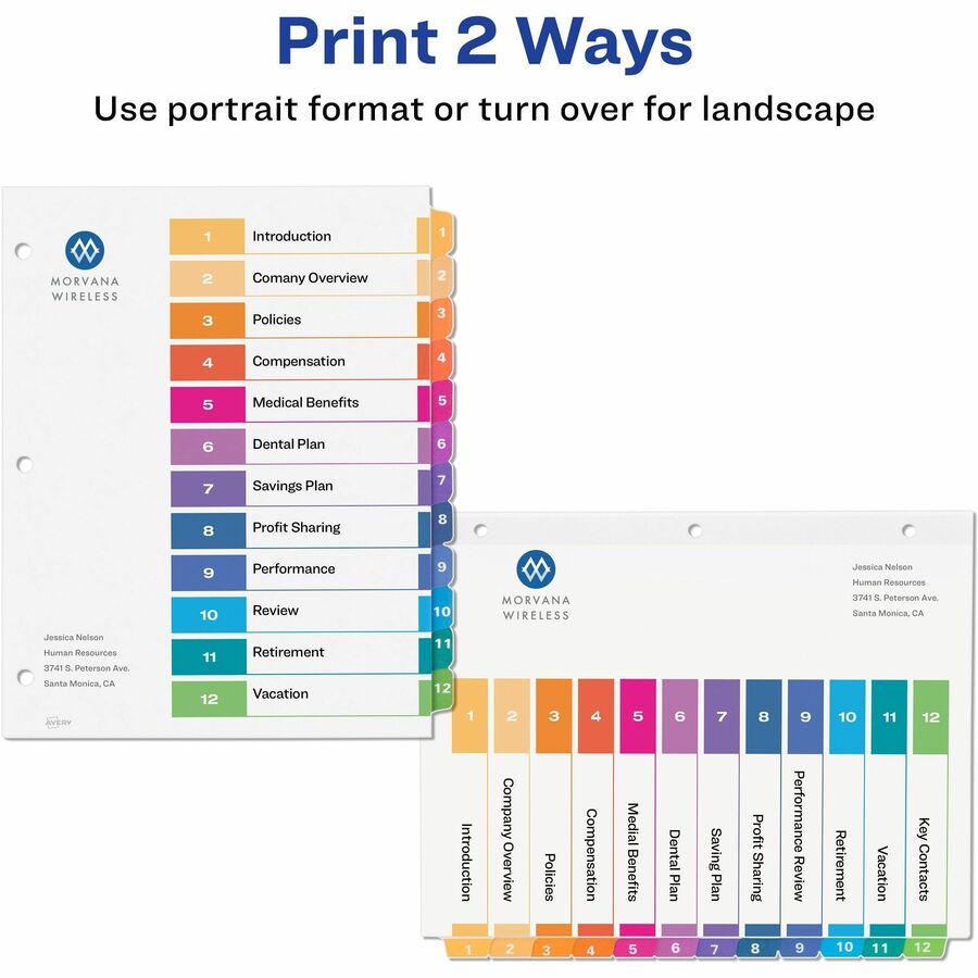 Avery® Ready Index® Table of Content Dividers for Laser and Inkjet Printers, 12 tabs, 6 sets