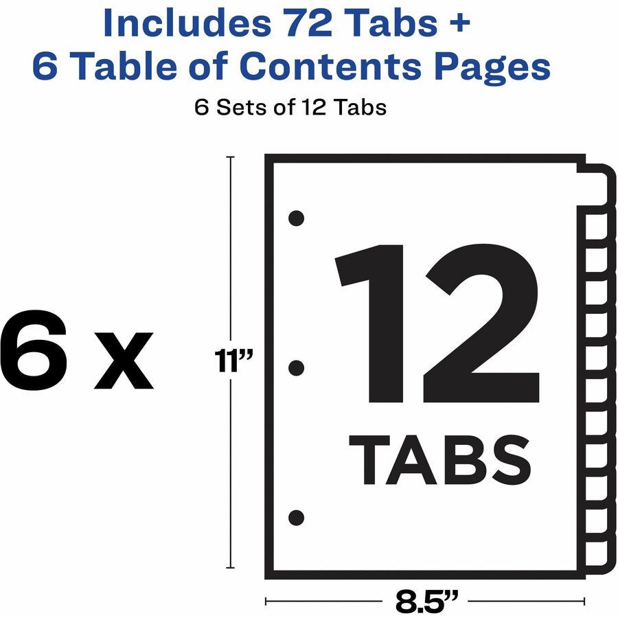 Avery® Ready Index® Table of Content Dividers for Laser and Inkjet Printers, 12 tabs, 6 sets