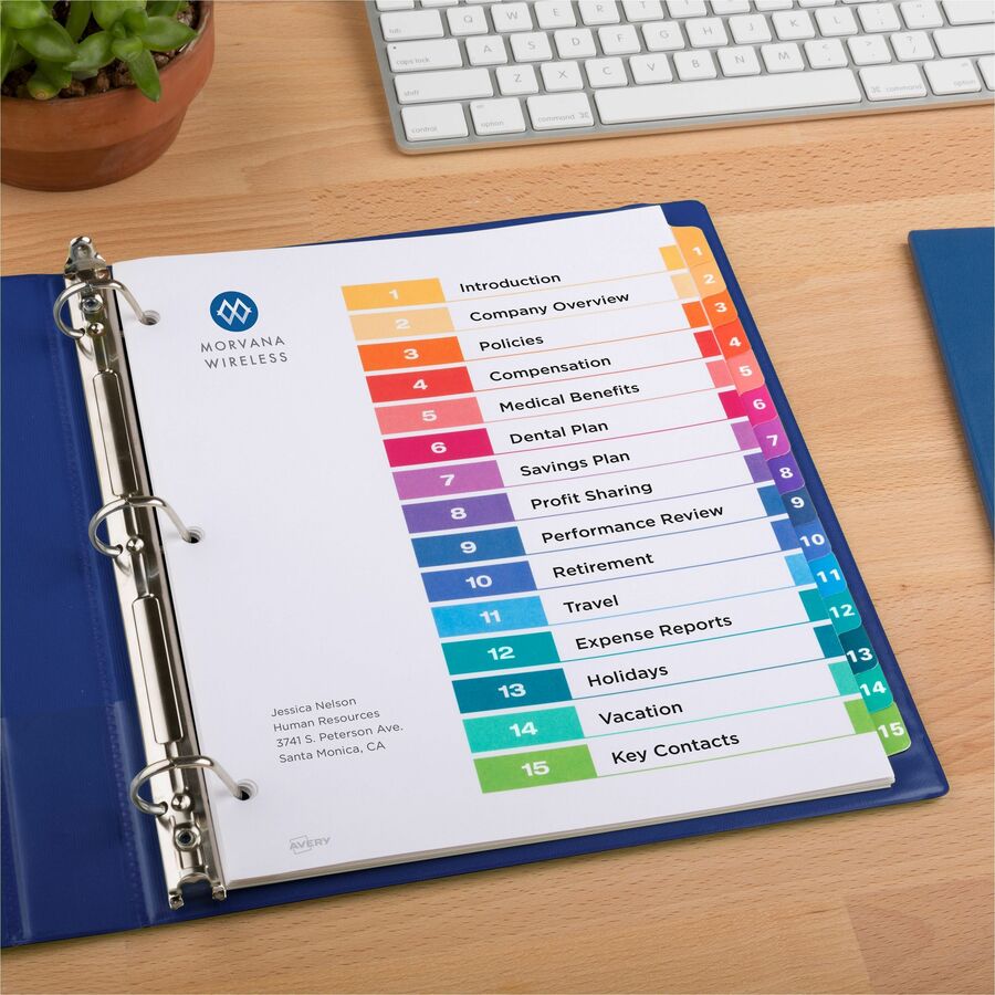Avery® Ready Index® Table of Content Dividers for Laser and Inkjet Printers, 15 tabs, 6 sets