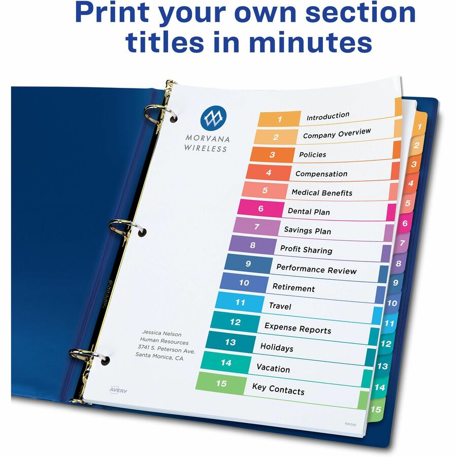 Avery® Ready Index® Table of Content Dividers for Laser and Inkjet Printers, 15 tabs, 6 sets