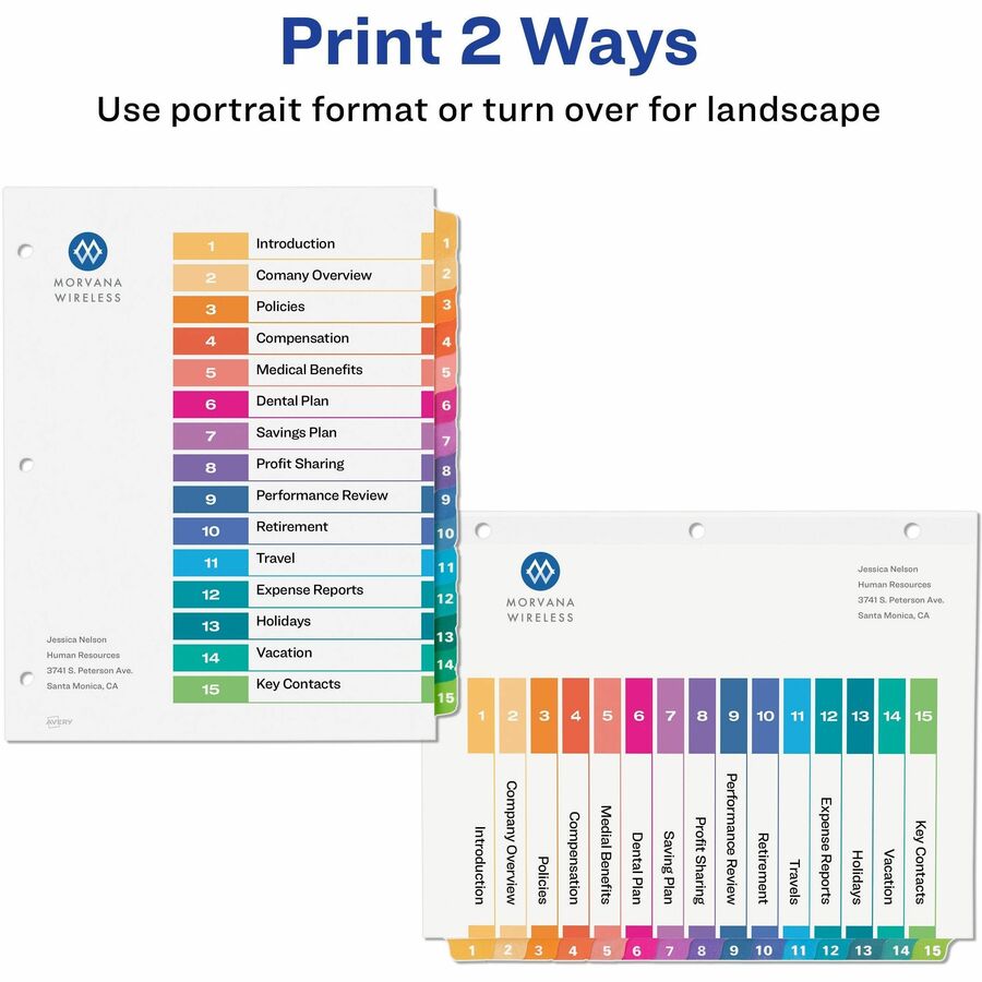 Avery® Ready Index® Table of Content Dividers for Laser and Inkjet Printers, 15 tabs, 6 sets