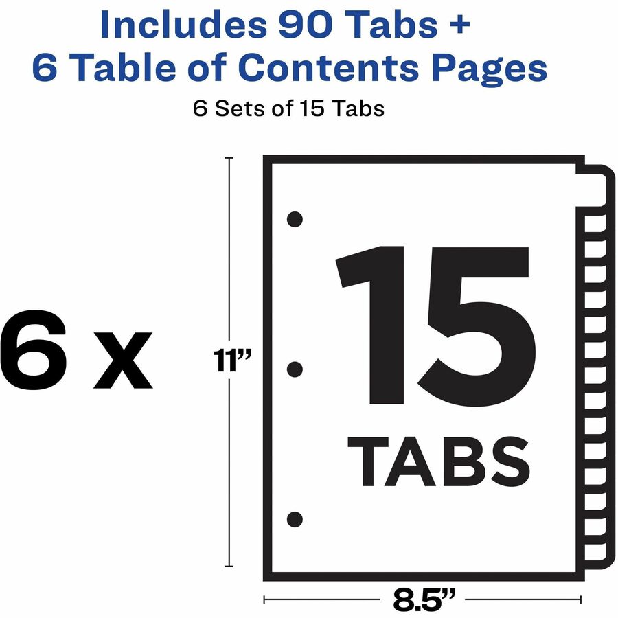 Avery® Ready Index® Table of Content Dividers for Laser and Inkjet Printers, 15 tabs, 6 sets