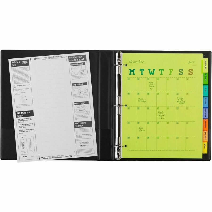 Avery Intercalaires en plastique inscriptibles Big TabMC pour imprimantes laser et à jet d'encre, 23,5 cm x 28,3 cm, 8 onglets, 1 paquet