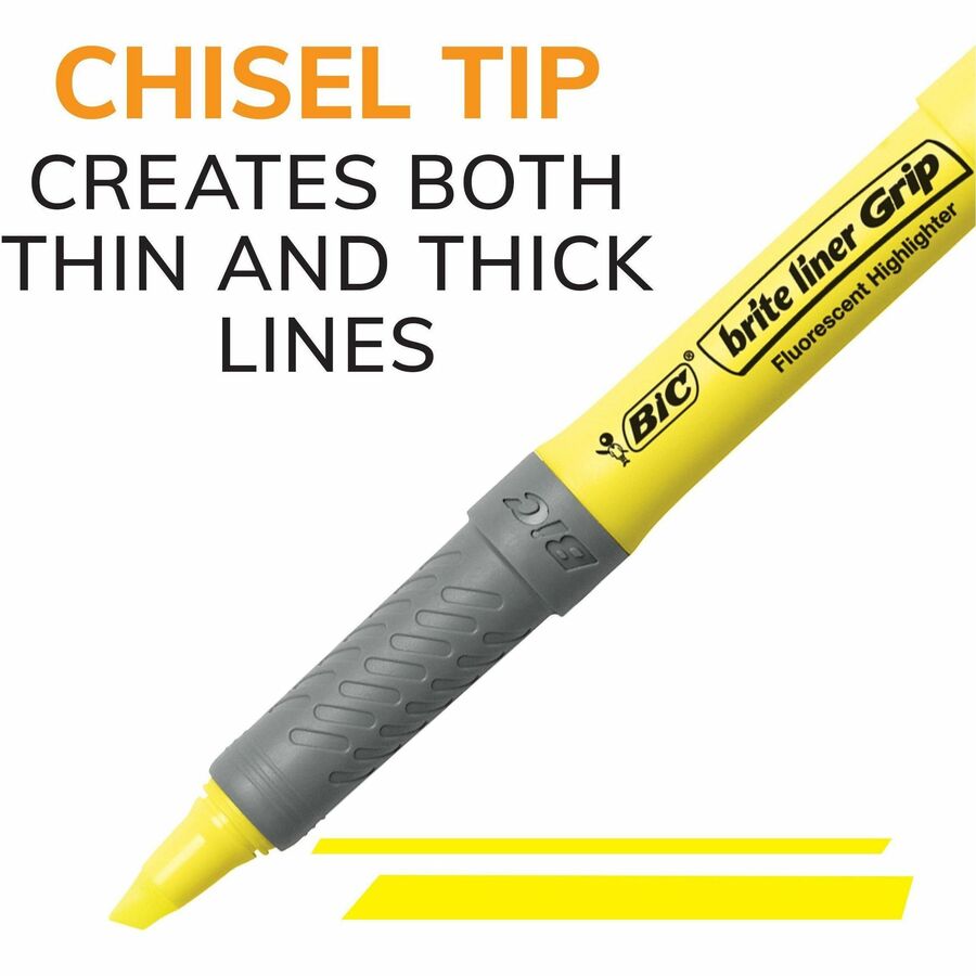 BIC Brite Liner Grip Highlighter, Chisel Tip, Assorted Colours, 5-Count, for Broad Highlighting or Fine Underlining