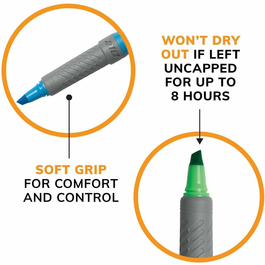 BIC Brite Liner Grip Highlighter, Chisel Tip, Assorted Colours, 5-Count, for Broad Highlighting or Fine Underlining