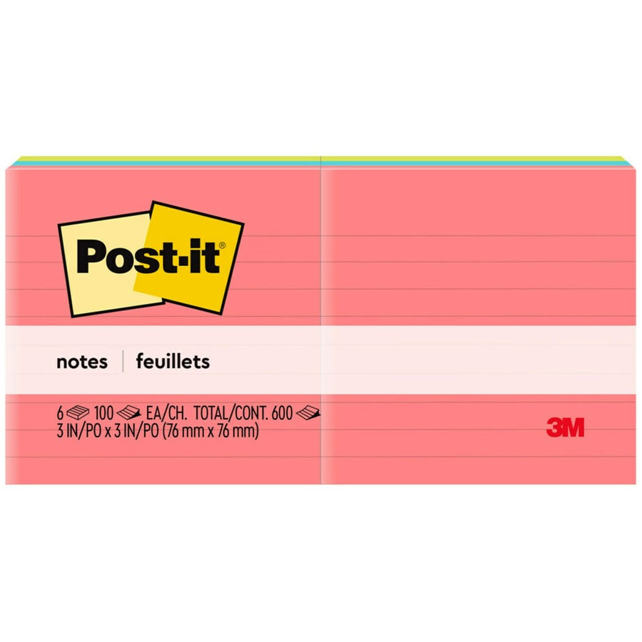Blocs-notes lignés Post-it® - Collection de couleurs Poptimistic - Rose Éclatant, Paquet de 3