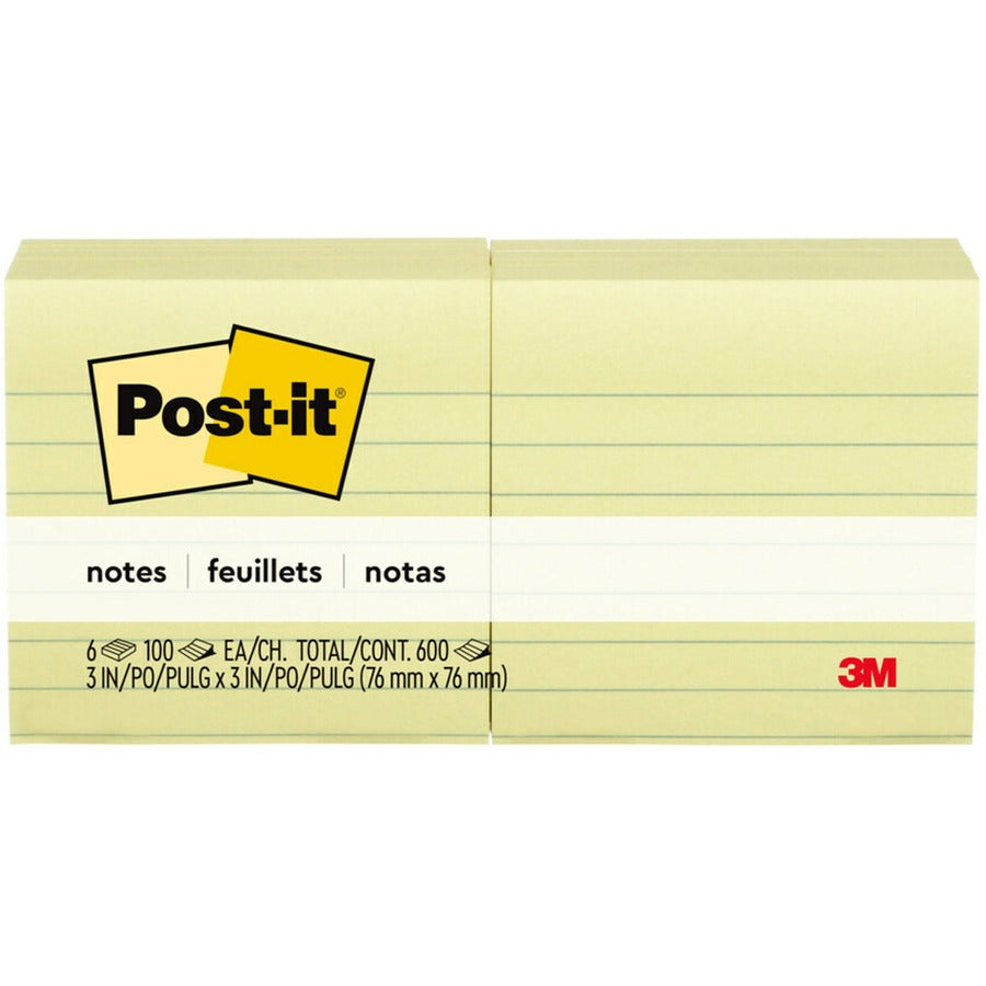 Post-it&reg; Lined Notes - Canary Yellow, 1 Pad