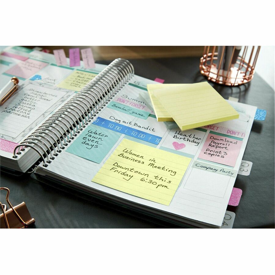 Post-it® Original Lined Notes, Canary Yellow, 3" x 5" , 100 Sheets/Pad, 12 Pads/PK