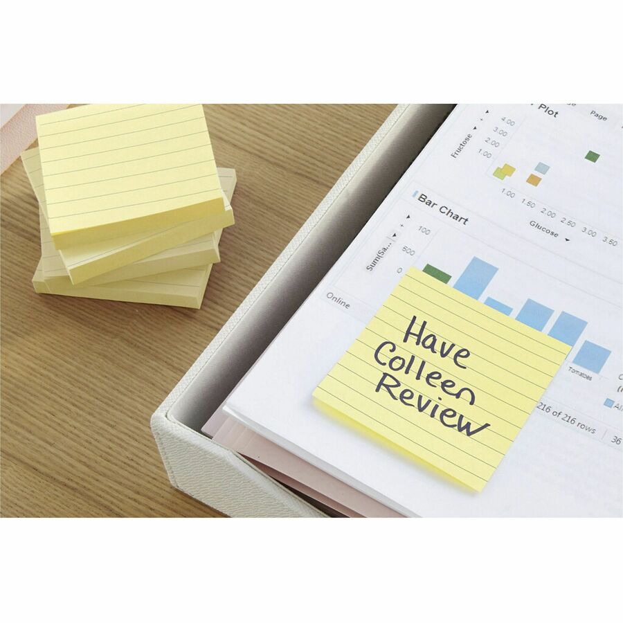Post-it® Original Lined Notes, Canary Yellow, 3" x 5" , 100 Sheets/Pad, 12 Pads/PK