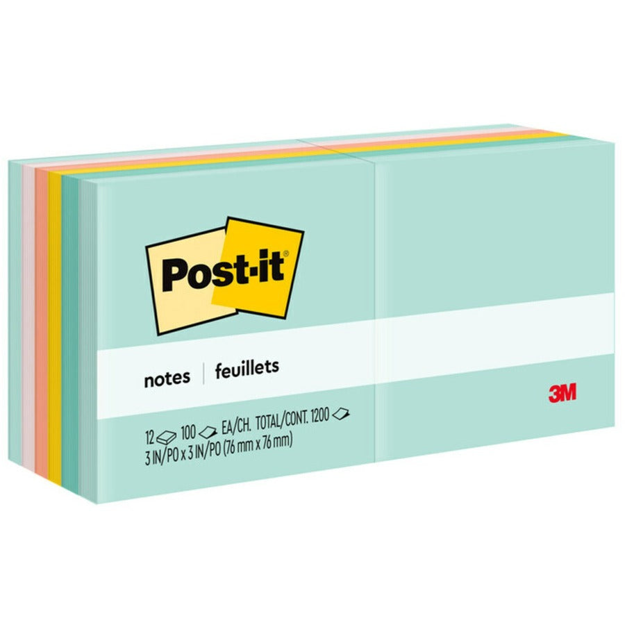 Post-it® Adhesive Notes | 3×3 in. | Beachside Café Colors | 100 Sheets/Pad | 12 Pads/Pack