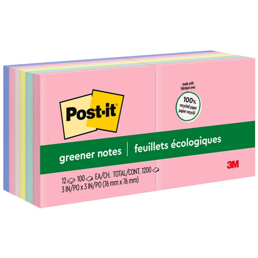 Post-it® Greener Adhesive Notes | 3×3 in. | Sweet Sprinkles Colors | 100 Sheets/Pad | 12 Pads/Pack