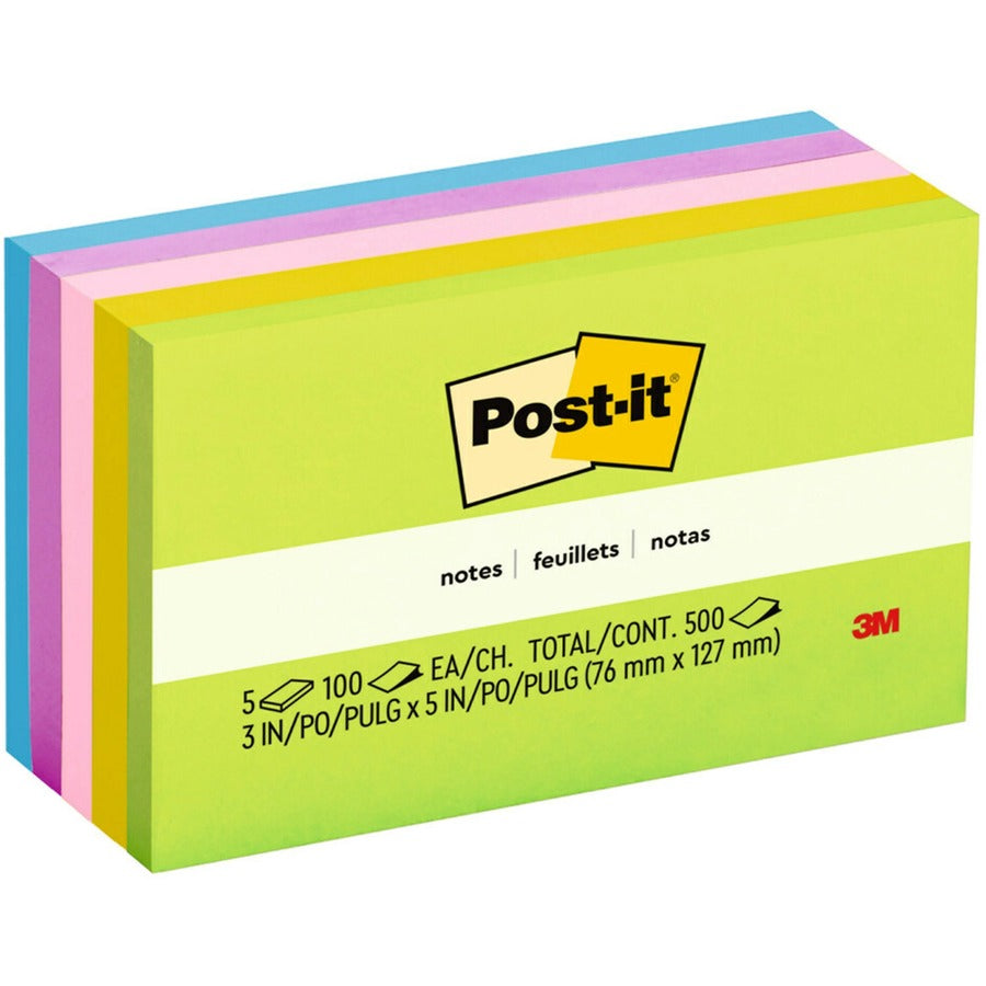 Post-it® Adhesive Notes | 3×5 in. | Floral Fantasy Colors | 100 Sheets/Pad | 5 Pads/Pack