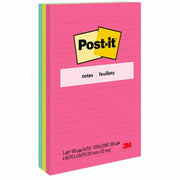 Post-it® Blocs-notes adhésifs lignés | 10,2 × 15,2 cm | Couleurs Cape Town | 100 feuilles/bloc | 3 blocs/paquet