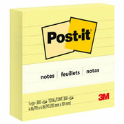 Notes adhésives lignées Post-it® | 10,2 × 10,2 cm | Jaune canari | 300 feuilles/bloc