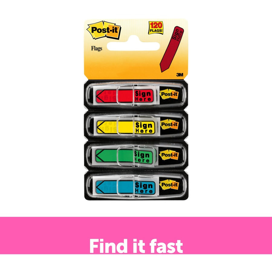 Post-it® “Sign Here” Arrow Message Flags, 4 Colours, 120/Pack (684-SH)