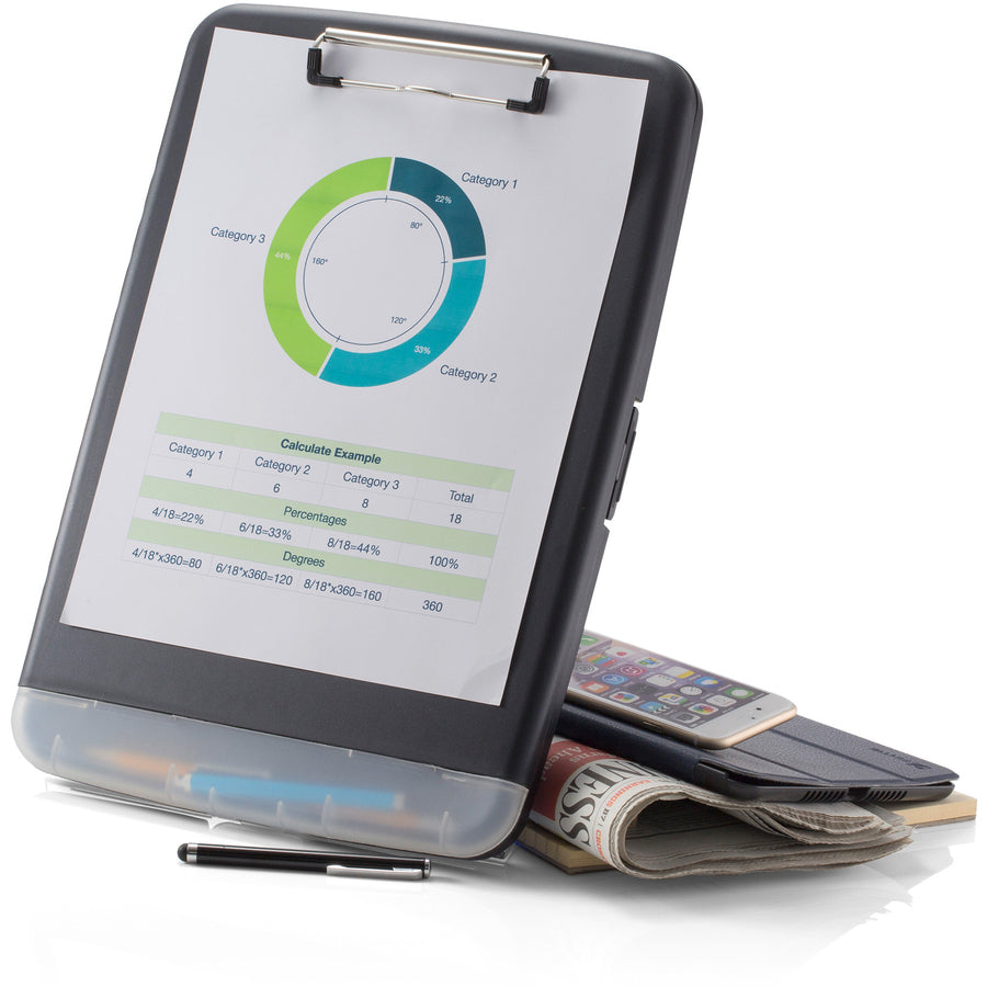 Officemate Slim Clipboard Storage Box — Charcoal