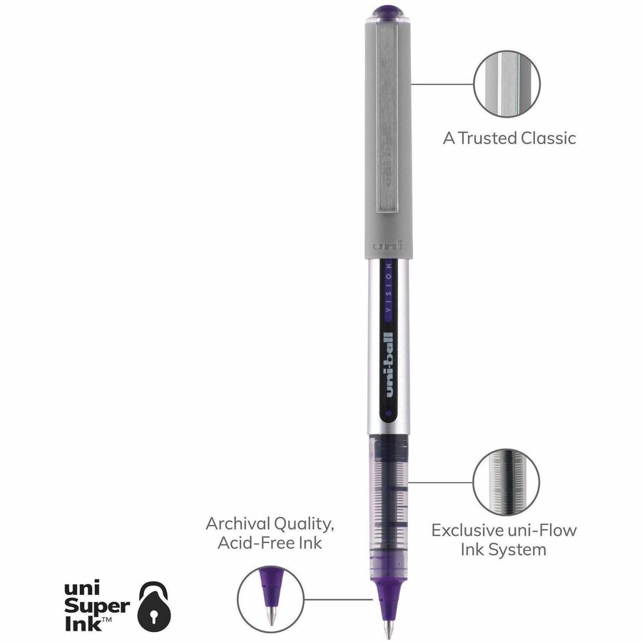Uniball Vision Rollerball Pen w/ Cap - 0.7mm fine Purple 60382