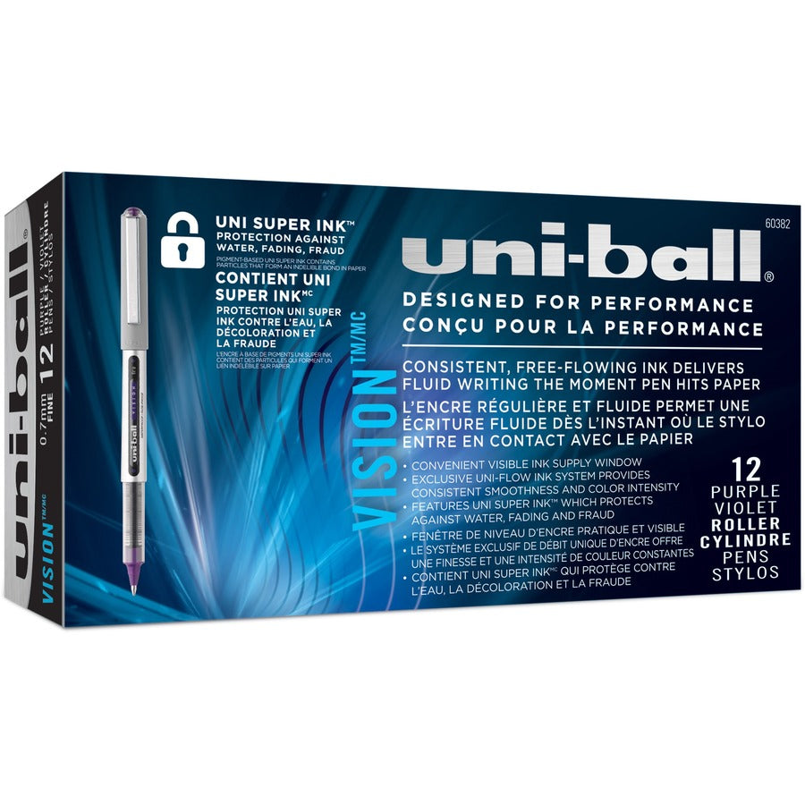 Uniball Vision Rollerball Pen w/ Cap - 0.7mm fine Purple 60382